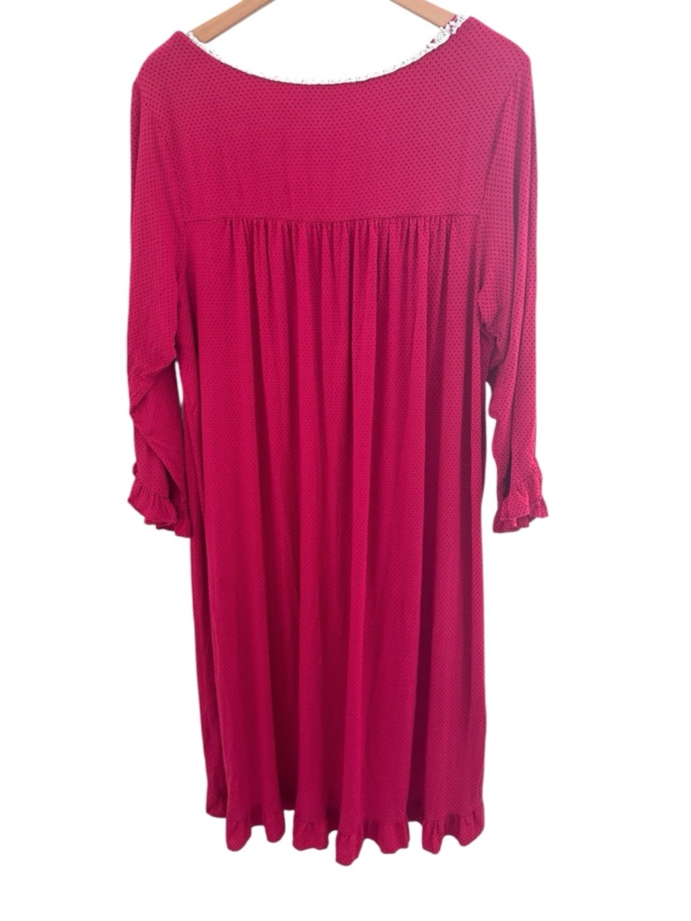 Eileen West Long Magenta Polka Dot Long Sleeve Nightgown Size Large - Picture 3 of 10